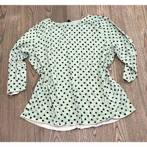 Talbots Polka Dot Sweater Top Knit 3/4 Sleeve Pullover Green/Black Plus Size 2X